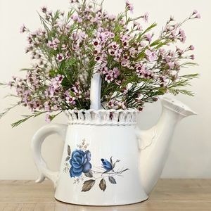 Elpa Alcobaca Portugal Floral Ceramic Watering Can Vase